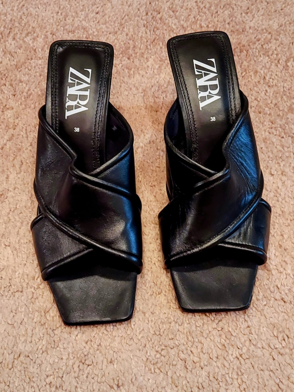 ZARA Black Leather Mule Slide Sandals